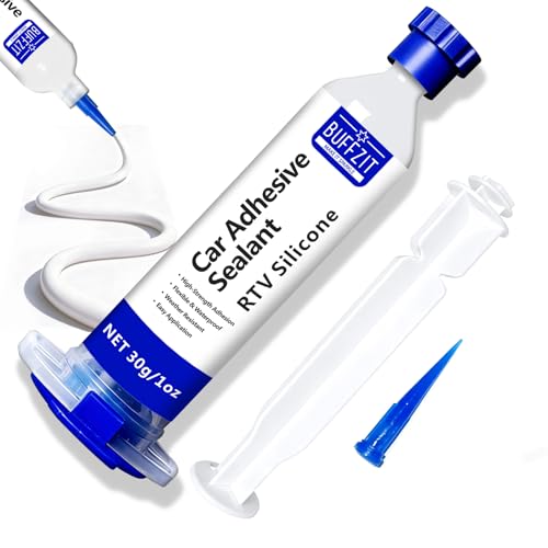 BUFFZIT Silicone Sealant RTV 100% Silicone Waterproof Sealant – All-Purpose Caulk for Car, Kitchen, Window, Bathroom, Door – High Strength, Anti-Shrink & Crack (White, 30g/1oz)