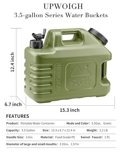 UPWOIGH Cantimplora de Camping 3.5 Galones con Grifo, Verde Militar, 1 Unidad miniatura 3