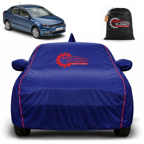 Image of Car Cover for Volkswagen Ameo 2016-2020 | 100% Waterproof Heavy-Duty 3-Layer Car Body Cover | All-Weather UV, Rain, Sun & Dust Protection | Custom Fit | Mirror & Antenna Pockets | Navy Blue