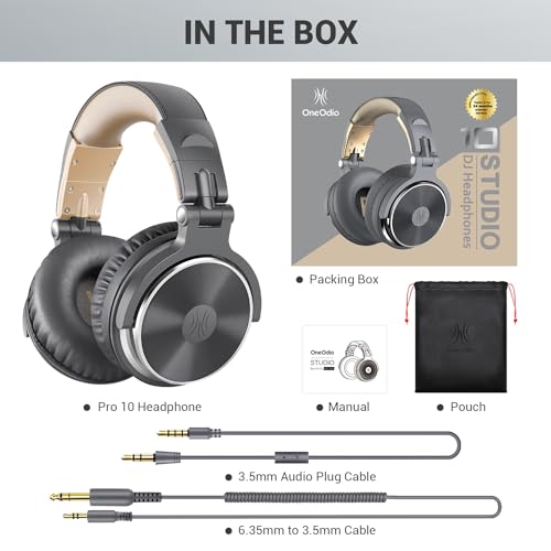 Image of OneOdio Wired Over Ear Headphones Studio Monitor & Mixing DJ Stereo Headsets with 50mm Neodymium Drivers and 1 /4 to 3.5mm Jack for AMP Computer Recording Podcast Keyboard Guitar Laptop - Grey