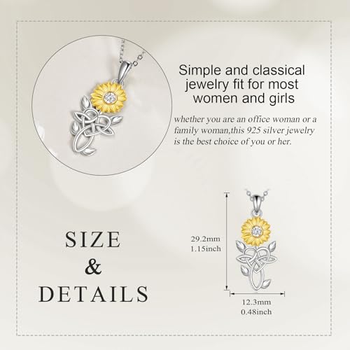 Sunflower/Rose Necklace 925 Sterling Silver CZ Celtic Knot/Music Note Pendant Necklace Music Irish Jewelry Gifts For Women4