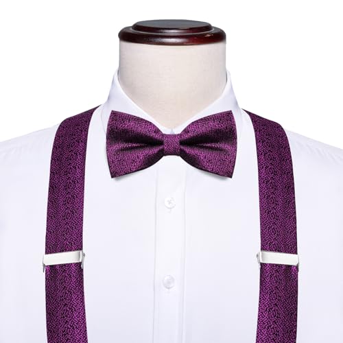 Image of Dubulle Suspender and Bow Tie for Men Paisley Solid Mens Suit Braces Pretied Bowtie and Handkerchief Cufflinks Formal Wedding