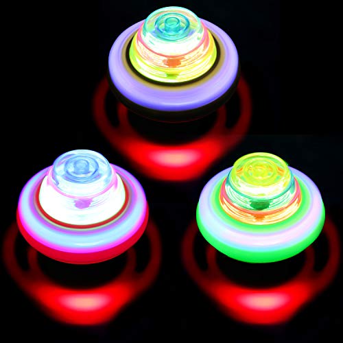 PROLOSO Spinning Top with Lights & Music Light Up Peg Tops LED Spin Toys Gyroscope Flashing Spinner Party Favors Pack of 12