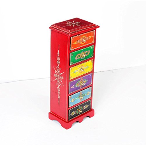 Image of Traditional Handpainted 6 Drawer Chest. 7x4x17 Inch
