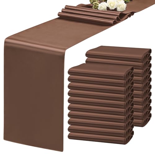 Chemin de table en satin marron 30x182 cm décoration table rectangulaire