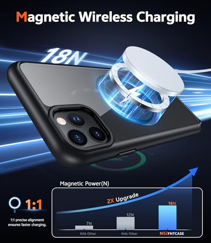 Image of FNTCASE for iPhone 11 Pro-Max Case: Clear Magnetic Phone Cases Compatible with Magsafe Slim Anti Yellowing Military Grade Drop Protection Rugged Protective Transparent Cell Phone Cover (B-Black)