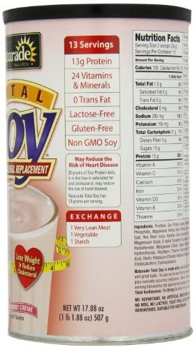 Naturade Total Soy Meal Replacement Soy Protein Blend, Strawberry Creme, 150 Calories Per Serving,13 Servings Per Tub #TOP3