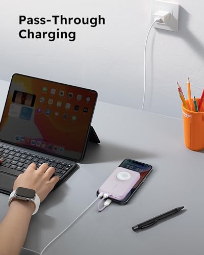 VEGER Portable Charger with Built in Cable(Removable), 10000mAh Mini Power Bank Battery Pack, PD 20W Fast Charger Travel Accessory Compatible with iPhone 15/14/13 Pro Max, Sumsang, Apple Watch-Purple