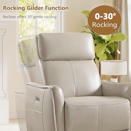 Image of HAOMARKETS Electric Swivel Rocker Recliner Chair Set of 2, Power Faux Leather Glider Rocking Recliners for Adults,360 Swivel Nursery Reclining Sofa with USB Charging Port, Beige