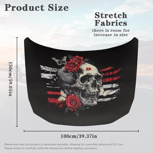 Image of Flag Skull Rose Car Hood Flag Cover - 59x39 in Car Hood Cover for Car Decor,Waterproof Car Cover Protector for Auto Car Truck Van SUV