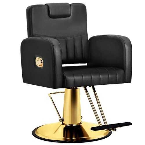 Black Salon Chair for Hair Stylist, Reclining Barber Chair for Barbershop with Hydraulic Pump, 360Â° Swivel Multi-Function Hair Styling Braiding Chair for Spa Shampoo Tattoo, Max Load Weight 440 Lbs