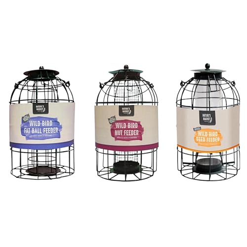 Garden Mile 3 pack Wild Bird Feeders for Seeds, Peanut, fat ball feeder - Squirrel resistant Hanging Feeder for Wild Birds Food Stations in your Garden Outdoor Durable Construction Hanging Design