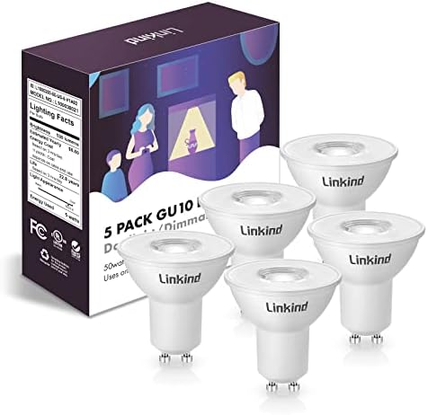 Linkind GU10 LED Bulbs, Dimmable MR16 GU10 LED Bulbs, 50W Equivalent, 530LM 5000k Daylight Track Light Bulbs, 40° Spot Light Track Light Recessed Light Spotlight, UL Listed, 5 Packs
