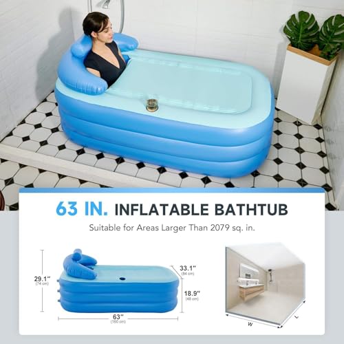 Image of PANCA Foldable Bath Tub for Bathroom| SPA Tub for Home Use with Drainage Hole For Adults And Kids| Maintains Hot & Cold Water | Thickened Insulated Ice Bath Tub (Inflatable Bath Tub With Pump)