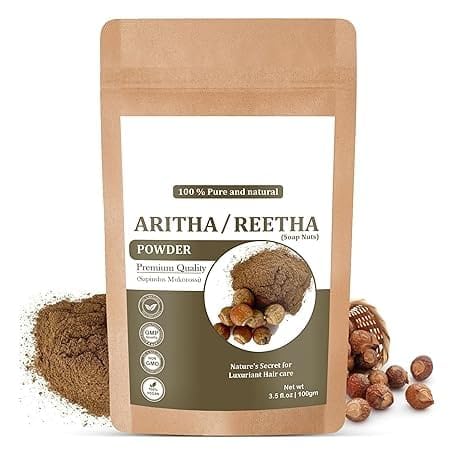 Aritha natural en polvo para el cabello (ReethaSoapnut Powder), hierbas orgánicas naturales, fortalecimiento del cabello, brillo, acondicionamiento,