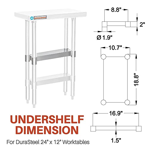Image of DuraSteel Galvanized Under Shelf for Work Tables - Extra Adjustable Lower Shelf for 24 inch x 12 inch Stainless Steel and Wooden Worktables - Fits for use in Restaurant, Warehouse, Home, Kitchen, Garage
