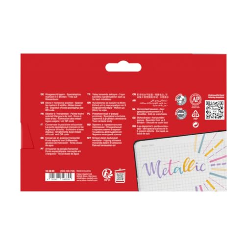 FABER-CASTELL 154689 – zestaw zakreślaczy TL 46, etui 8 sztuk, kolory metaliczne, z trwałą końcówką klinową, szerokość kreski 1–5 mm