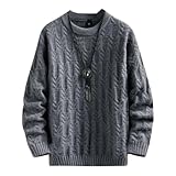 [GUTHONG] セーター メンズ ニットセーター 冬服 クルーネック ケーブル編み 長袖 厚手 暖かい 防寒 無地 ストレッチ ニットセーター カジュアル 柔らかい トップス メンズ セーター 春秋冬 gray 2XL