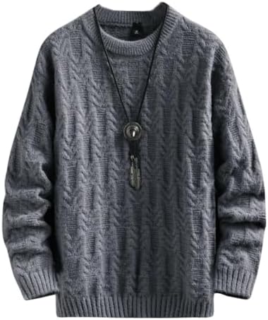 （19:00時点） [GUTHONG] セーター メンズ ニットセーター 冬服 クルーネック ケーブル編み 長袖 厚手 暖かい 防寒 無地 ストレッチ ニットセーター カジュアル 柔らかい トップス メンズ セーター 春秋冬 gray XL