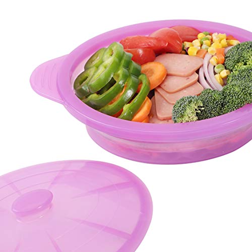 Microwave Steamer Cooker Collapsible Bowl-Silicone Steamer Cookware With Handle Lid For Vegetables Fish Prep Meal Food With Removable Rack Bpa Free, Easy To Store, Freezer & Dishwasher Safe, Purple #TOP3