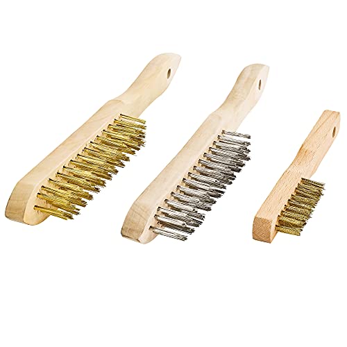 S&R Cepillos Metálicos para Parrillas de Metal Barniz Madera Hierro - Juego de 3 Piezas 1 Cepillo de Acero Inoxidable + 2 Cepillos - Calidad Industrial