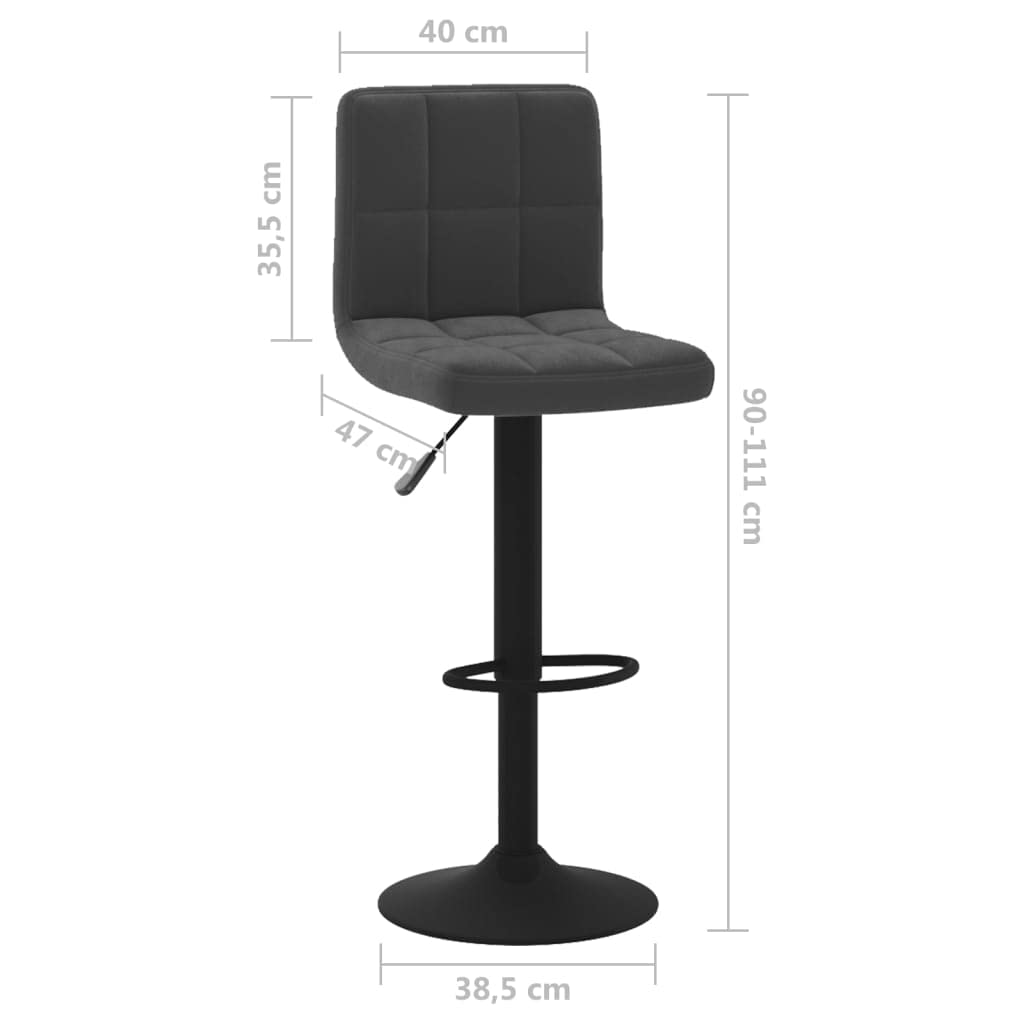Lot de 2 tabourets de bar en velours noir avec repose-pieds, pivotants et réglables en hauteur, pour cuisine, salle à manger, comptoir, assise et dossier rembourrés, cadre en acier stable