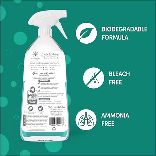 Lemi Shine Shower + Tile Cleaner | Removes Soap Scum & Hard Water Stains | Bathroom Cleaner Spray for Tub, Shower, Sink, and Tile Cleaning | Powered By Citric Acid | Fresh Lemon Scent, 28 oz. (3 Pack) - Thumbnail 6