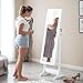 JUMMICO Mirror Jewelry Cabinet Standing, Jewelry Armoire with LED Lights, Jewelry Organizers and Storage with Accessory Pouch, 2 Drawers, 3 Shelves, 3 Angles Adjustable for Bedroom (White)