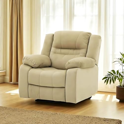 Image of Royaloak Melaka Malaysian Fabric Recliner Single Seater | Tufted Design with High-Density Foam & Plush Armrest | Smooth Manual Reclining Chair with Sturdy Metal Base & Pocket Springs Support