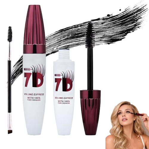 7D Mascara Fiber Lashes Waterproof Upgraded Long-Lasting Hold Smudge-Proof Creates A Voluminous Lash Look with A Gentle Formula Suitable for Daily Use and As A Present Black (1 Pcs)