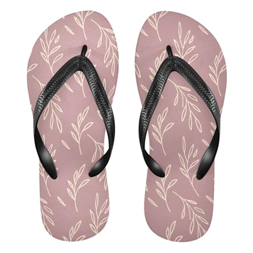 Sinestour Leaf Branch Pink Flip Flops for Beach Thong Sandals Anti-slip Lightweight Flat Slippers for Summer Travel Swim