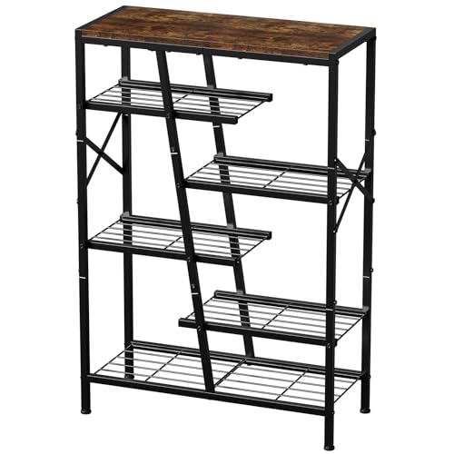 UNITSTAGE 6-Tier Wooden Shoe Rack with Metal Shelves