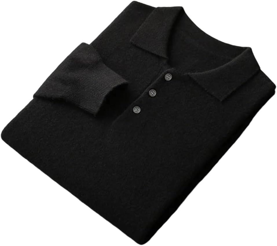 Men's Wool Sweater Solid Buttoned Knit Pullover Polo Collar Casual Warm Jumpers Tops