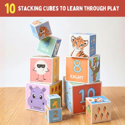Image of PepPlay Toddler Learning Combo, Stacking and Nesting Cubes + Touch and Feel Vehicles Puzzle, Montessori Educational Toys for 1 to 4 Year Old Kids, Travel, Early Learning Brain Development Gift Set