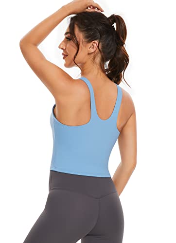 Ullnoy Cute Racerback Cropped Tank Tops For Women Workout Crop High Neck Sleeveless Yoga Top 3 Pack Black/Army Green/Blue L #TOP2