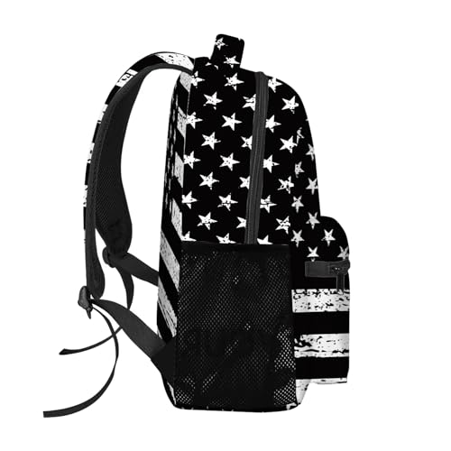 GNEW American Flag Backpack Old School Black and White Flag Backpack for Kids, Patriotic USA School Bag for Boys Girls, Elementary Middle High School Bags Travel Backpack,16.5 Inch4