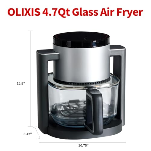 Image of OLIXIS Glass Air Fryer 4.7Qt, Non Toxic Airfryer with 10 Preset Cook Modes, 395F Rapid Air Crispy Technology, Roast Bake Dehydrate Reheat, Nonstick & Easy-Clean Basket, 1300W