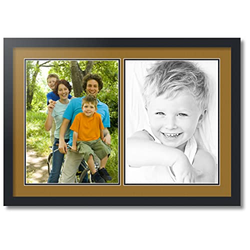 ArtToFrames Collage Photo Frame Double Mat with 2-12x16 inch Openings with Black Frame and El Dorado Top Mat