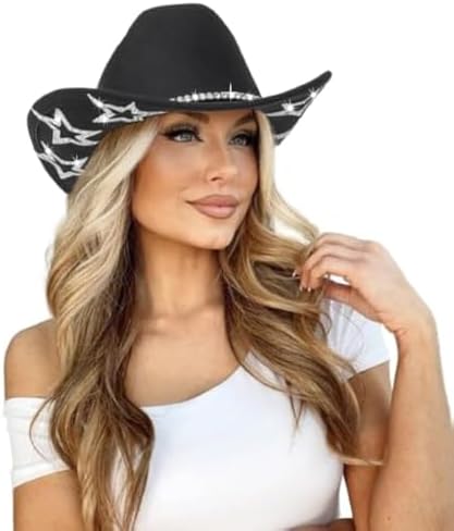 Bling Rhinestone Western Cowgirl Hat for Women Men, Rolled Up Spa...