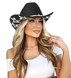 Bling Rhinestone Western Cowgirl Hat for Women Men, Rolled Up Sparkly Star Felt...
