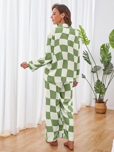 Brosloth Womens Silk Pajamas Button Up Pajama Soft Long Sleeve Satin Printed Loungewear Set4