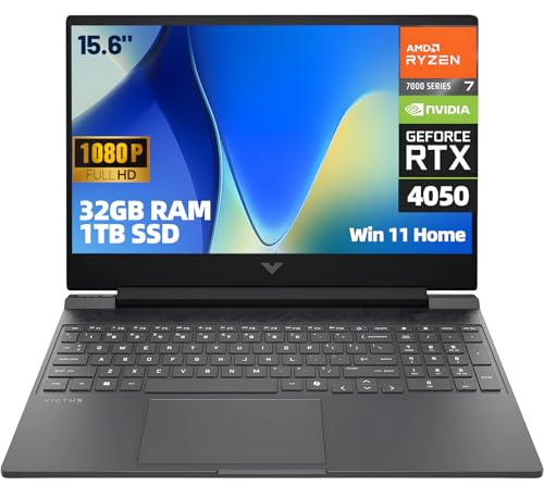 HP Victus 15.6" FHD 144Hz Gaming Laptop, AMD Ryzen 7 7445HS, NVIDIA GeForce RTX 4050, 32GB DDR5, 1TB SSD, Windows 11 Home, Student and Home Laptop