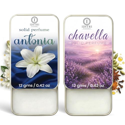 Image of IDITRI EXPORT Solid Perfume |Antonia&Chavella Alcohol Free Wax Perfume Balm, Long Lasting | Pocket Tin 12g, Pack Of 2| Non Greasy Smooth Glide, Travel Friendly Men And Women