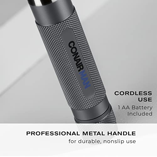 Conairman Ear, Nose, And Eyebrow Hair Trimmer For Men, Cordless Battery-Powered Trimmer With Professional Metal Handle, Patent 360 Bevel Blade For No Pull, No Snag Trimming Experience #TOP3