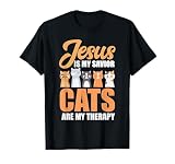 Jesus Is My Savior Cats Are My Therapy Christian Cat Lovers T-Shirt