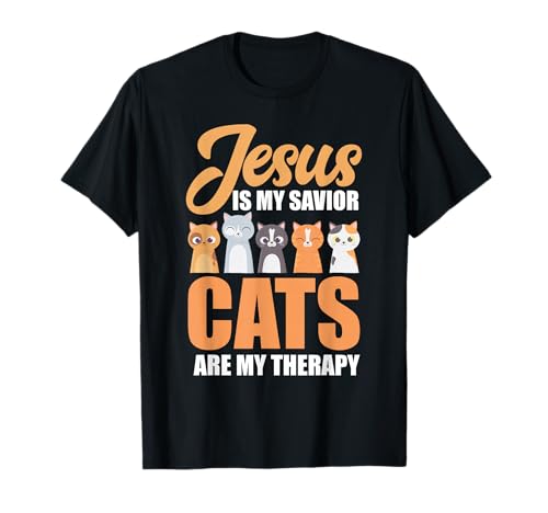 Jesus Is My Savior Cats Are My Therapy Christian Cat Lovers T-Shirt