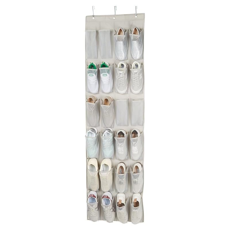 Zapatero para colgar sobre la puerta, 24 bolsillos grandes de malla para colgar zapatos con múltiples bolsillos, para dormitorio, baño, cocina, ahorro de espacio eficiente
