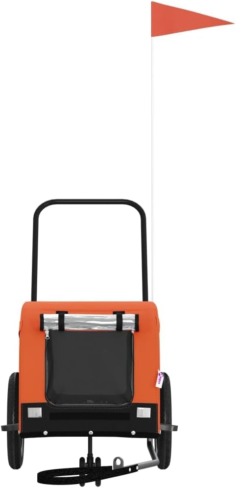Pet Bike Trailer for Small Dogs, Foldable Dog Bicycle Trailer with Safety Flag, Durable Oxford Fabric and Iron Frame, Comfortable Outdoor Pet Stroller for Cycling, Orange and Black