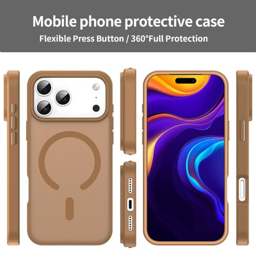 Image of Elzzi Magnetic Magsafe for iPhone 17 Pro Max Case (Compatible with MagSafe) Slim Translucent Matte Shockproof with Anti-Fingerprint Phone Case, Desert