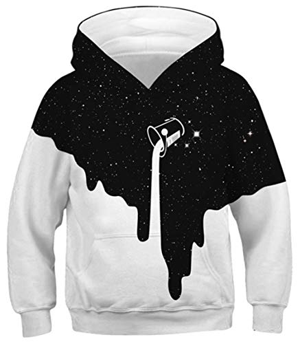UNICOMIDEA Kids Novelty Hoodies Casual Galaxy Fashion Hoodie Sweatshirt Pouring Milk Hooded Pullover Winter Long Sleeve Pull On Hoody Outwear with Pocket 8-12 Years